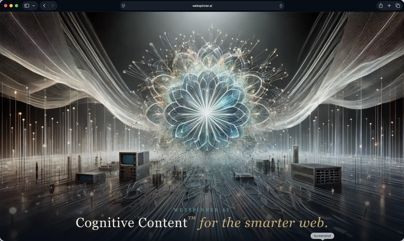 Webspinner.ai landing page — a luminous flower of cognitive threads.